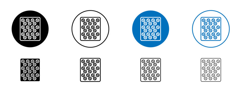 Bubble wrap icons set in black and blue colors on white background