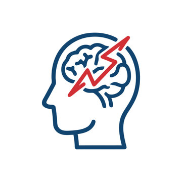 Brain Lightning Icon Illustration Containing neural shock mental stress and headache effect
