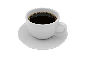 Fototapeta premium Isolated white ceramic coffee cup with black espresso on matching saucer, classic beverage morning routine and cafe