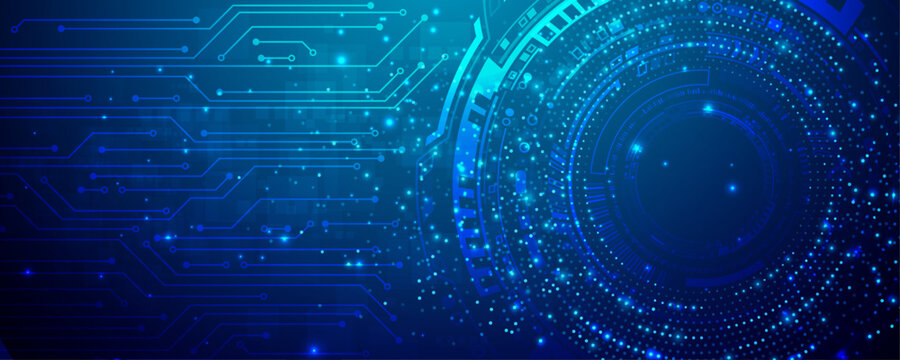 Abstract blue technology background featuring a digital grid pattern with light fractals and motion wave elements for a futuristic science communication wallpaper