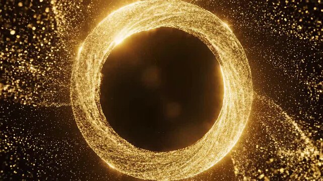 Golden glowing circular particle ring perfect for UI/UX design and motion graphics