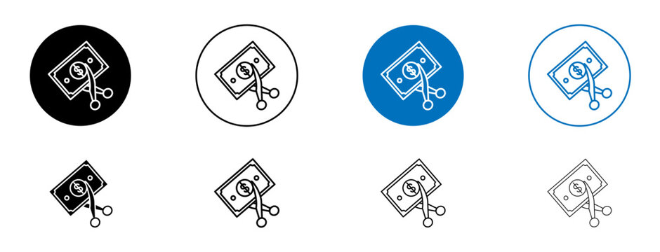 Cost cutting icons set in black and blue colors on white background
