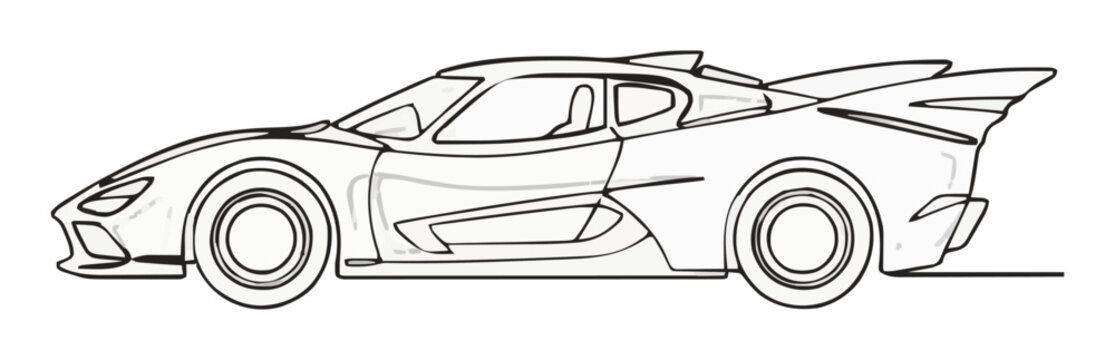Futuristic batmobile style car hover mode line art. Generative AI