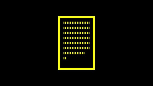 Minimalist animation of yellow text appearing inside black vertical rectangle screen