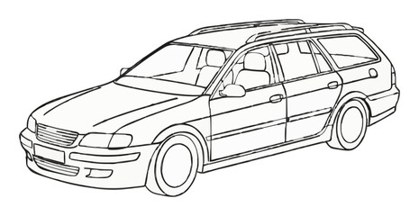 Fototapeta premium Station wagon car line art cyberpunk style. Generative AI
