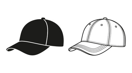 Fototapeta premium Baseball cap silhouette and line drawing on white background