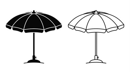 Fototapeta premium Beach umbrella silhouette and line drawing on white background