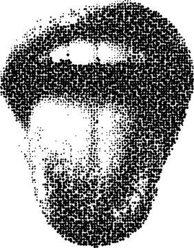 Halftone dot pattern portrait of a man with a beard and curly hair, abstract stippled illustration photocopy stipple effect, for grunge punk y2k collage design