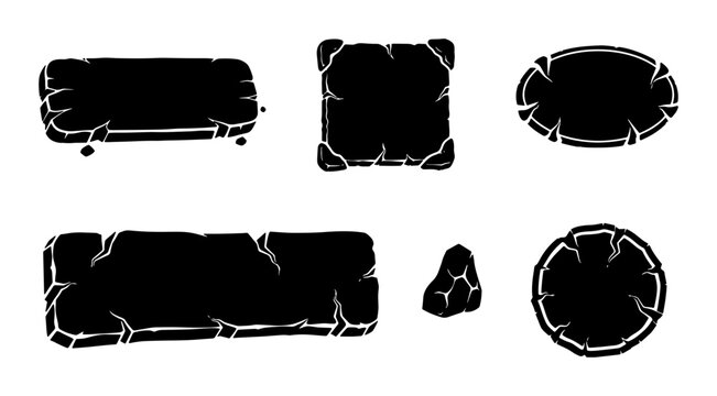 Stone Game Buttons, Cracked Rock UI Elements, Rustic Interface Icons, Fantasy Game Assets, Digital Design Elements