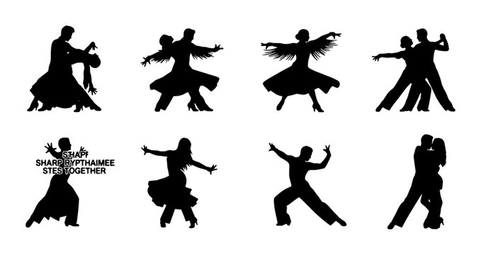 Ballroom Dance Silhouettes, Elegant Couples in Motion, Dynamic Poses, Vector Set for Performance and Celebration Graphics
