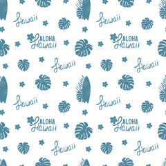Seamless pattern with Hawaii and palm leaves © Mariia