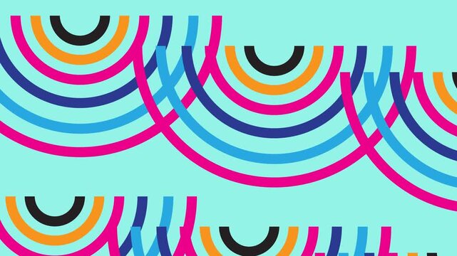 Colorful geometric pattern animation with rainbow arches on turquoise background