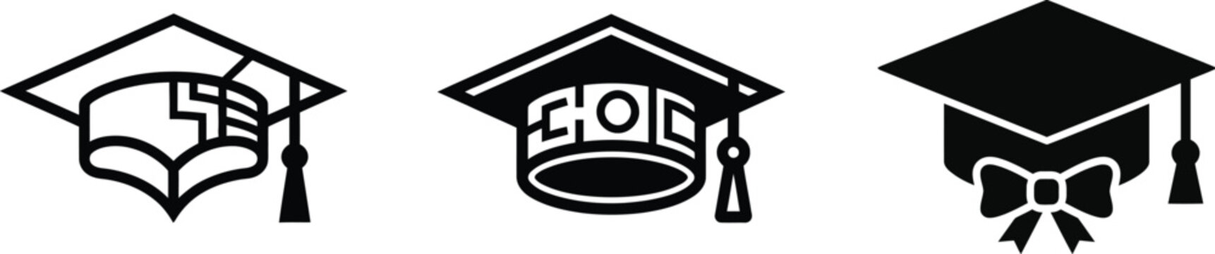 Graduation cap icons with creative designs