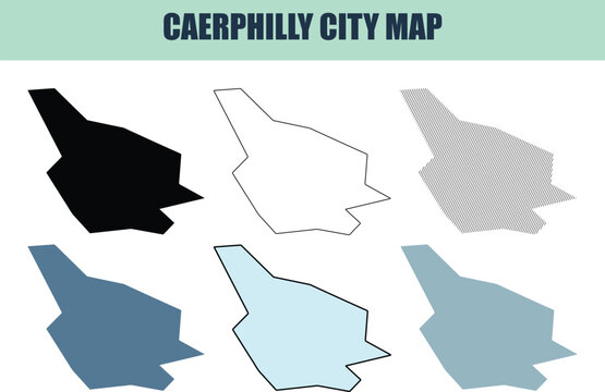 Caerphilly city map solid lined and stock elements during daylight with clear outlines