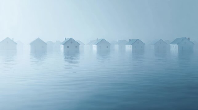 flooded houses after heavy storm climate disaster concept