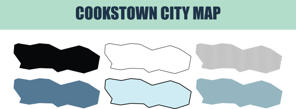 Cookstown city map elements in solid lined and stock graphic styles with diverse color palettes