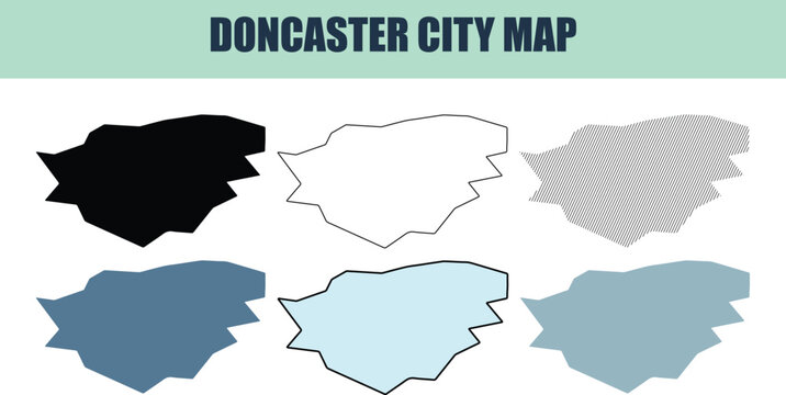 Doncaster city map variations with solid lined and stock styles on white background for design