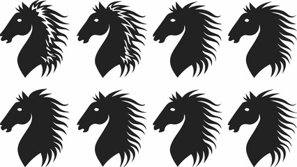 eight black horse head silhouettes on white background © MihirKumarMondal