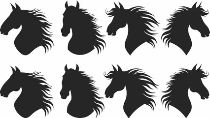 eight black horse head silhouettes on white background © MihirKumarMondal