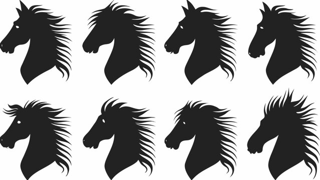 eight black horse head silhouettes arranged in a grid on white