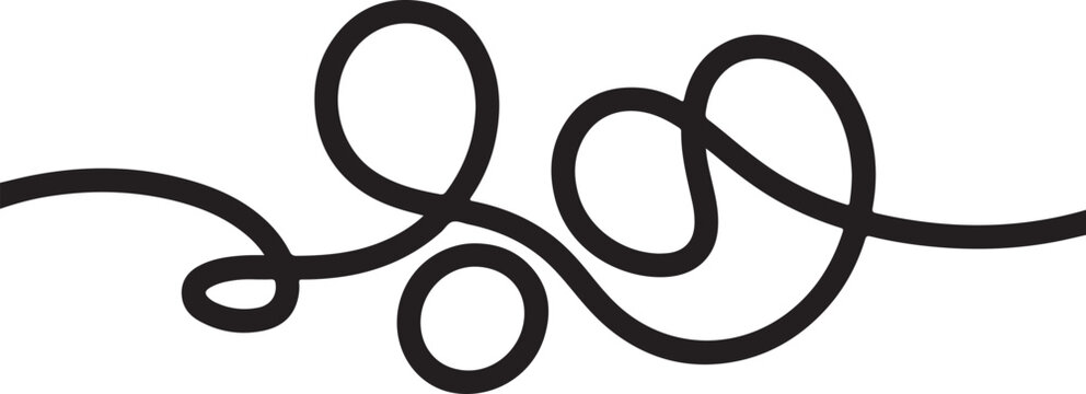 Continuous black swirling line drawing with multiple loops and curves.