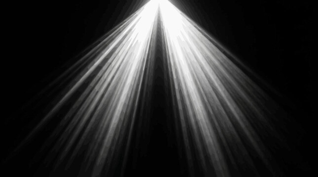 Bright white light beam piercing through dark black background dramatic effect