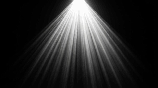 Bright white spotlight shining in darkness dramatic light effect on black background