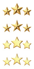 Obraz premium Golden stars gleam with polished shine. Each star shines with crisp, bold edges. They form neat rows, simple and elegant. Perfect for rating systems or customer feedback. Use them for reviews, scores