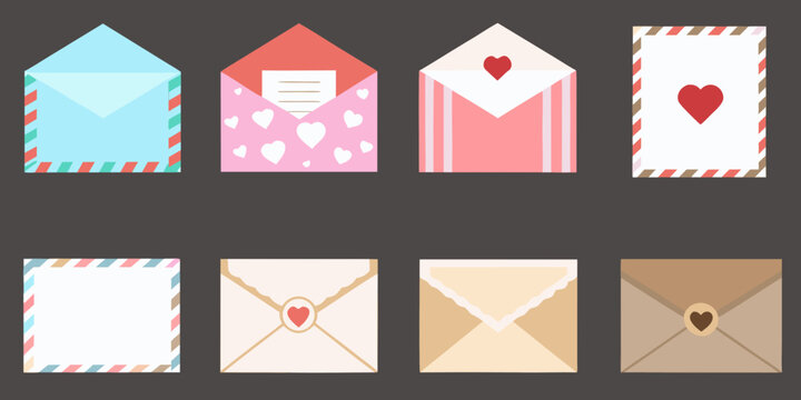 stylized open envelopes in various colors vector illustration