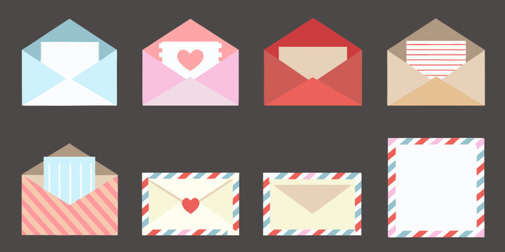 stylized envelopes with letters colorful vector illustration on dark background