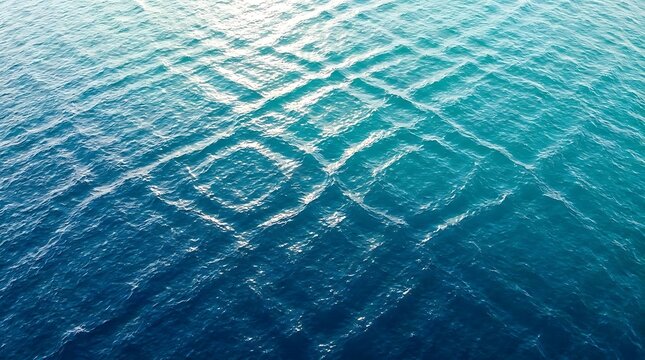 Abstract geometric wave interference pattern floating on calm gradient ocean water