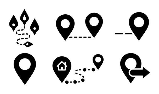 Location Pin Icons Set, Navigation Map Markers, Destination Pointers, Route Symbols, Travel Waypoints, GPS Coordinates, Geo-tagging Graphics