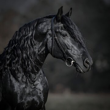 Majestic Black Horse Closeup Portrait.