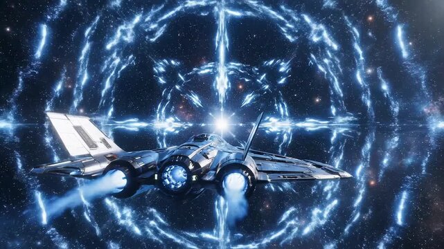 Spaceship near cosmic energy sphere representing smart infrastructure and connectivity