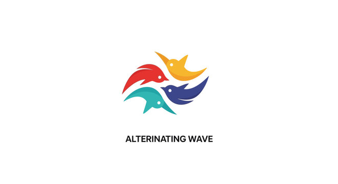 Abstract colorful swirl of four stylized birds, logo concept, white background