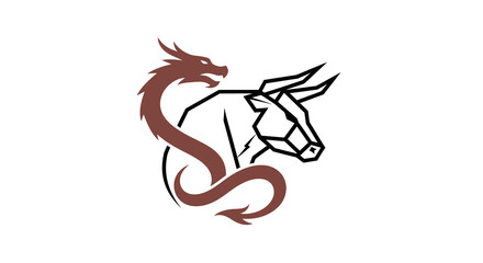 Obraz premium Dragon and Bull Geometric Logo Symbol, Business Concept, Fight, Opposition, Strength