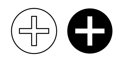 Plus icon in outline and solid style. Perfect for add, create, and action buttons in apps on white background. © Vector Studio
