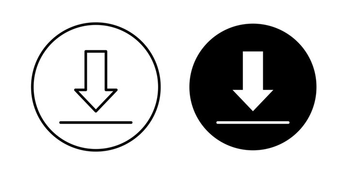 Download icon in outline and solid style. Ideal for file management, cloud storage, and data transfer apps on white background.