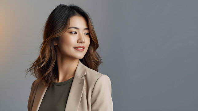 自然な笑顔のアジア人ビジネスウーマンのポートレート素材｜女性,ビジネス,人物,笑顔,オフィス