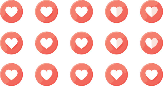 Set of Soft Coral Heart Icons with Different Styles and Variations for Digital Media, Social, and Communication Designs