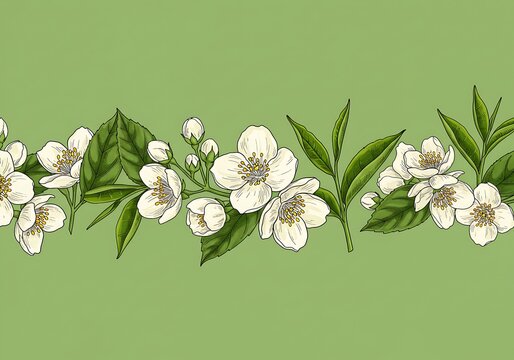 Botanical Line Art: Jasmine & Tea Blooms