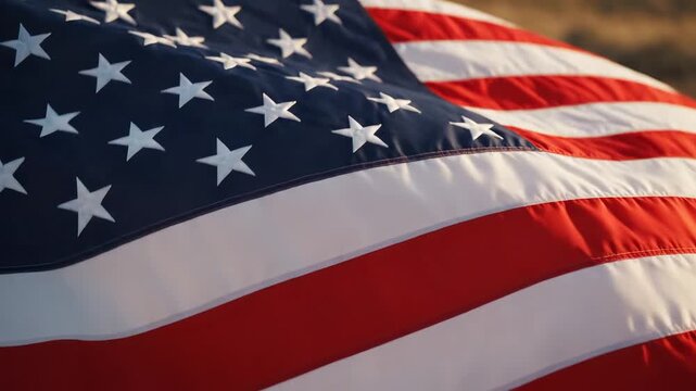 Closeup of waving American flag emphasizing fluid motion and vibrant color palettes