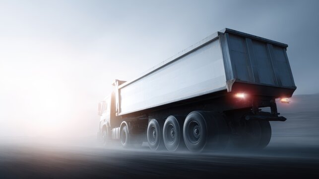 Heavy dump truck trailer transporting construction materials industry concept