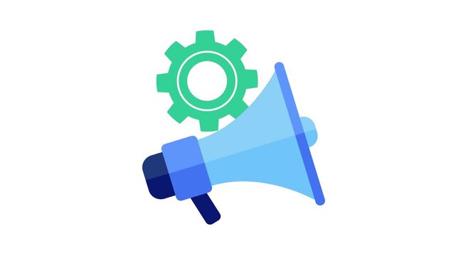 Animated marketing automation megaphone and gear icon