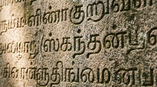 Ancient stone inscription in Tamil script.