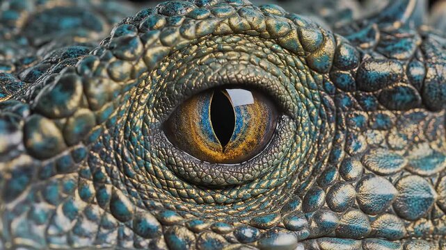 Closeup of a reptile eye highlighting environmental conservation and serenity