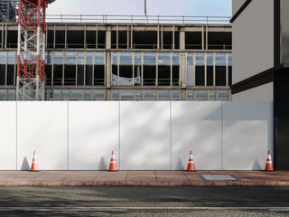 Blank white under construction hoarding from front view. 3d rendering. © impro-studio