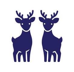 Fototapeta premium Two deer with antlers standing side by side in dark blue color