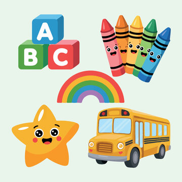 Vector illustration of abc blocks and toy vehicles Vector