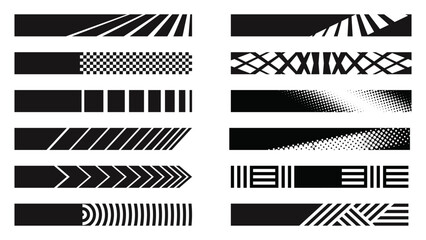 Abstract speed lines and halftone racing stripe border collection for motorsport vector illustration set. © Vallabh soni